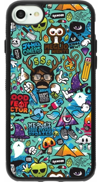 iPhone 7 / 8 / SE (2020, 2022) Case Hülle - Silikon schwarz Mixed Cartoons Turquoise
