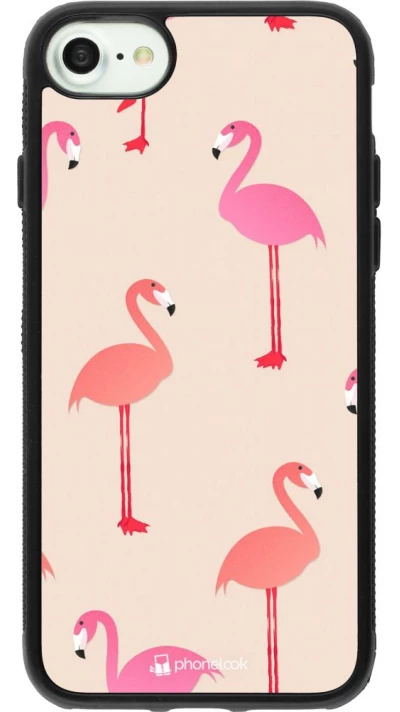 Coque iPhone 7 / 8 / SE (2020, 2022) - Silicone rigide noir Pink Flamingos Pattern
