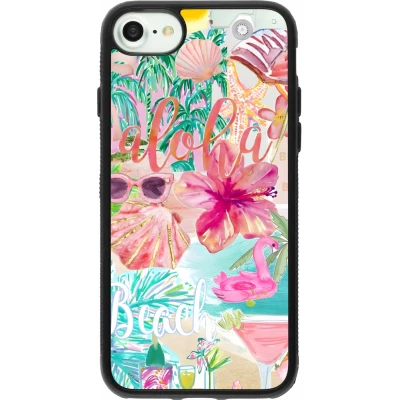 Coque iPhone 7 / 8 / SE (2020, 2022) - Silicone rigide noir Preppy Collage Aloha