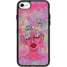 Coque iPhone 7 / 8 / SE (2020, 2022) - Silicone rigide noir Psychedelic pink mushroom