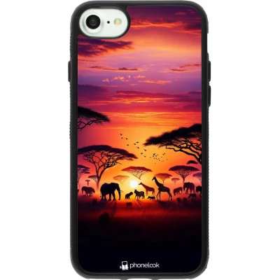 iPhone 7 / 8 / SE (2020, 2022) Case Hülle - Silikon schwarz Safari Sonnenuntergang Wildtiere