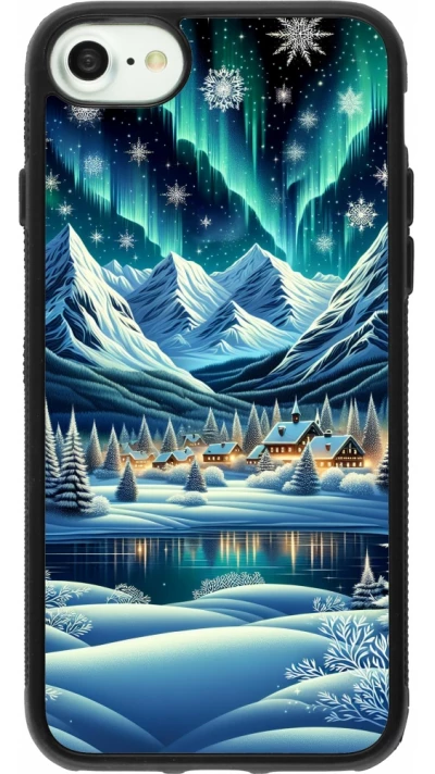 iPhone 7 / 8 / SE (2020, 2022) Case Hülle - Silikon schwarz Verschneites Bergdorf am See in der Nacht