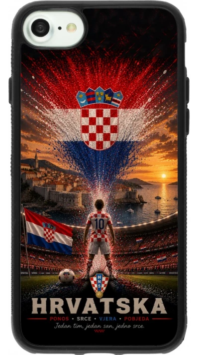 Coque iPhone 7 / 8 / SE (2020, 2022) - Silicone rigide noir Football Croatie splash 2026