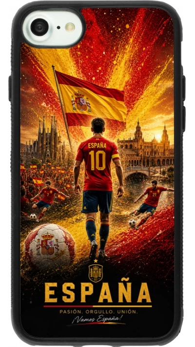Coque iPhone 7 / 8 / SE (2020, 2022) - Silicone rigide noir Football Espagne splash 2026