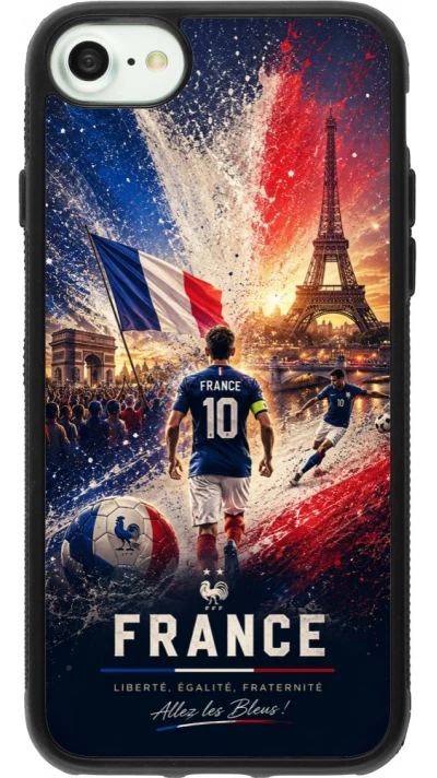 Coque iPhone 7 / 8 / SE (2020, 2022) - Silicone rigide noir Football France splash 2026