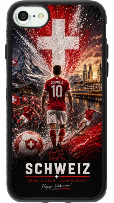 Coque iPhone 7 / 8 / SE (2020, 2022) - Silicone rigide noir Football Schweiz splash 2026