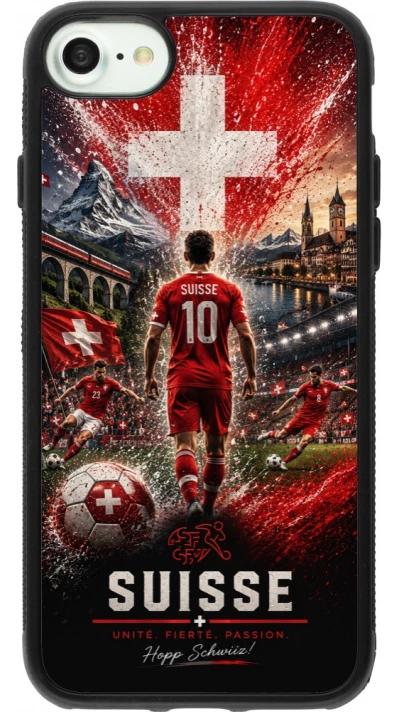 Coque iPhone 7 / 8 / SE (2020, 2022) - Silicone rigide noir Football Suisse splash 2026
