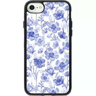 Coque iPhone 7 / 8 / SE (2020, 2022) - Silicone rigide noir Spring 23 watercolor blue flowers