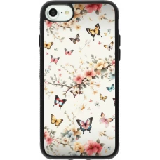 Coque iPhone 7 / 8 / SE (2020, 2022) - Silicone rigide noir Spring 25 Papillons Légers