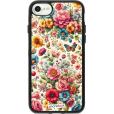 Coque iPhone 7 / 8 / SE (2020, 2022) - Silicone rigide noir Spring 25 printemps fleuri