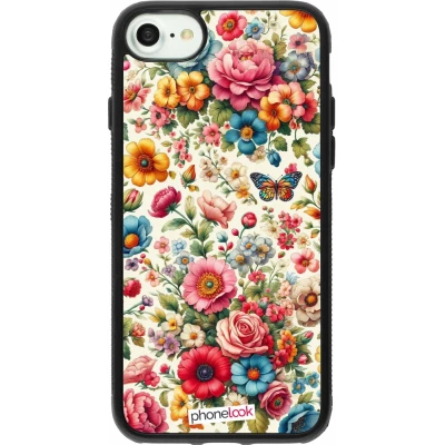 Coque iPhone 7 / 8 / SE (2020, 2022) - Silicone rigide noir Spring 25 printemps fleuri