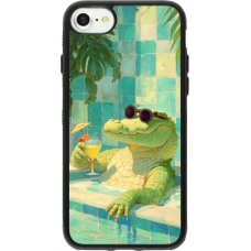 Coque iPhone 7 / 8 / SE (2020, 2022) - Silicone rigide noir Crocodile in the swimming pool Summer 2026