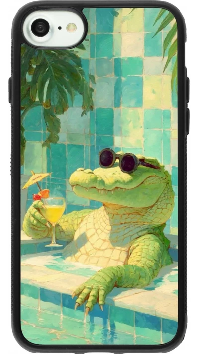 Coque iPhone 7 / 8 / SE (2020, 2022) - Silicone rigide noir Crocodile in the swimming pool Summer 2026