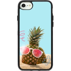 Coque iPhone 7 / 8 / SE (2020, 2022) - Silicone rigide noir Pineapple with glasses Summer 2026