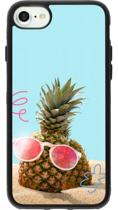 Coque iPhone 7 / 8 / SE (2020, 2022) - Silicone rigide noir Pineapple with glasses Summer 2026