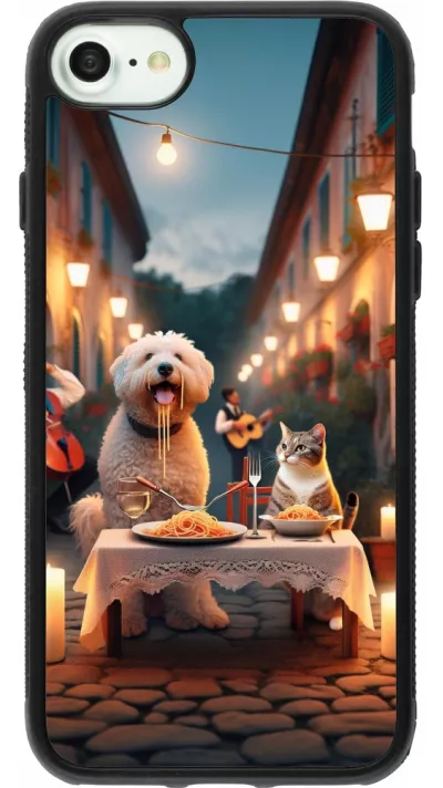 iPhone 7 / 8 / SE (2020, 2022) Case Hülle - Silikon schwarz Valentin 2024 Hund & Katze Kerzenlicht