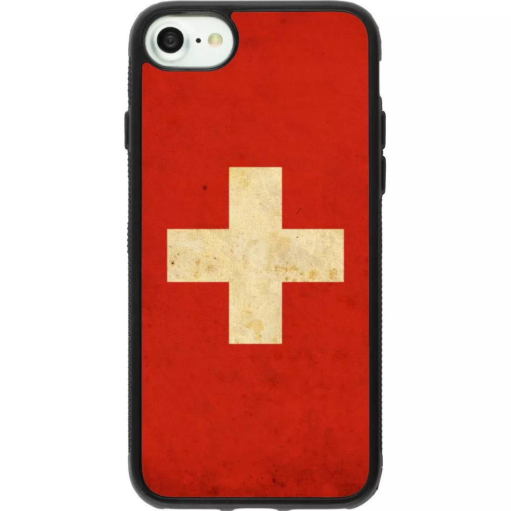 Coque iPhone 7 / 8 / SE (2020, 2022) - Silicone rigide noir Vintage Flag SWISS
