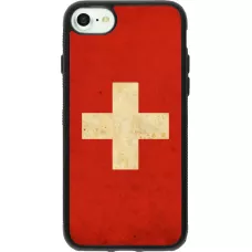 Coque iPhone 7 / 8 / SE (2020, 2022) - Silicone rigide noir Vintage Flag SWISS
