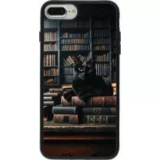 iPhone 7 Plus / 8 Plus Case Hülle - Silikon schwarz Katze Bücher dunkel