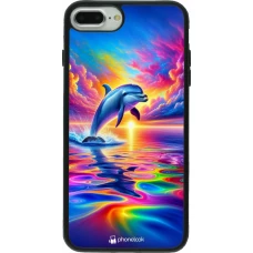 Coque iPhone 7 Plus / 8 Plus - Silicone rigide noir Dauphin arc-en-ciel heureux