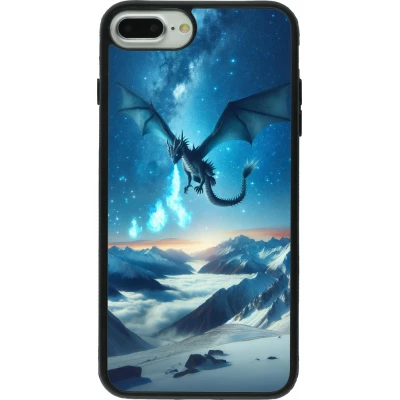 Coque iPhone 7 Plus / 8 Plus - Silicone rigide noir Dragon nocturne montagne