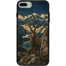 iPhone 7 Plus / 8 Plus Case Hülle - Silikon schwarz Linocut Steinbock
