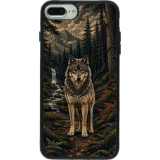 Coque iPhone 7 Plus / 8 Plus - Silicone rigide noir Linocut Loup