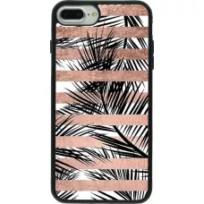 Coque iPhone 7 Plus / 8 Plus - Silicone rigide noir Palm trees gold stripes
