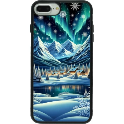 Coque iPhone 7 Plus / 8 Plus - Silicone rigide noir Snowy Mountain Village Lake night
