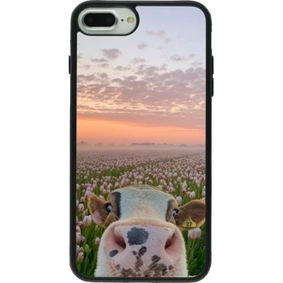 Coque iPhone 7 Plus / 8 Plus - Silicone rigide noir Cow with tulips Spring 2026