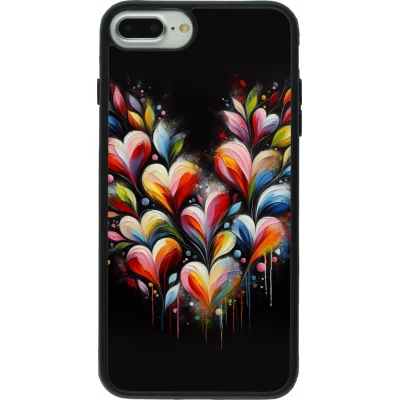 Coque iPhone 7 Plus / 8 Plus - Silicone rigide noir Valentine 2024 Coeur Noir Abstrait