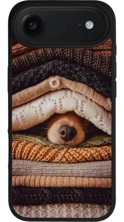 Coque iPhone Air - Silicone rigide noir Autumn 26 Dog under the covers