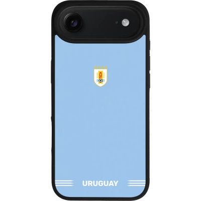 Coque iPhone Air - Silicone rigide noir Maillot de football Uruguay 2026 personnalisable