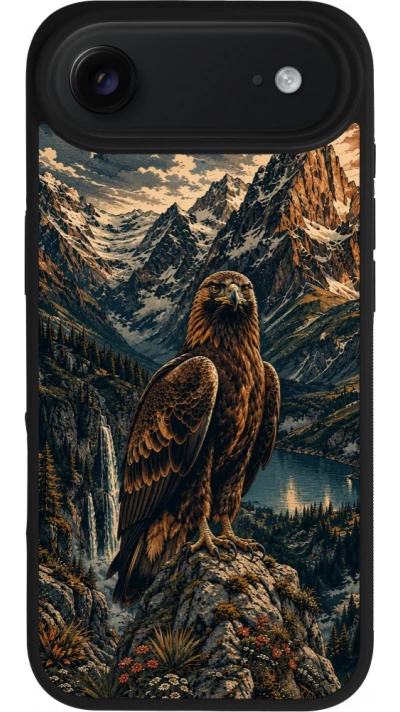 Coque iPhone Air - Silicone rigide noir Linocut Aigle Royal