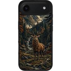 Coque iPhone Air - Silicone rigide noir Linocut Cerf