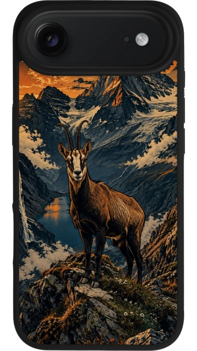Coque iPhone Air - Silicone rigide noir Linocut Chamois