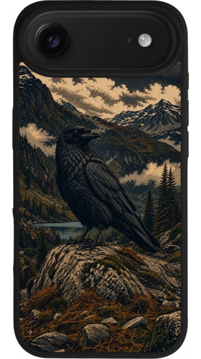 Coque iPhone Air - Silicone rigide noir Linocut Grand Corbeau