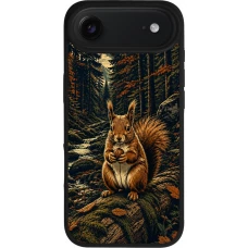 Coque iPhone Air - Silicone rigide noir Linocut Ecureuil