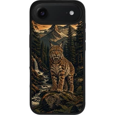 Coque iPhone Air - Silicone rigide noir Linocut Lynx