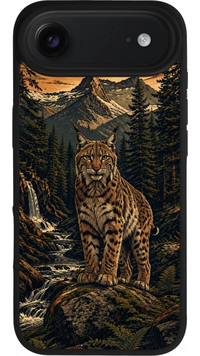 Coque iPhone Air - Silicone rigide noir Linocut Lynx