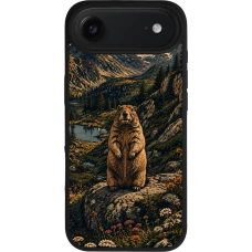 Coque iPhone Air - Silicone rigide noir Linocut Marmotte