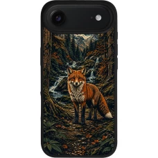 Coque iPhone Air - Silicone rigide noir Linocut Renard