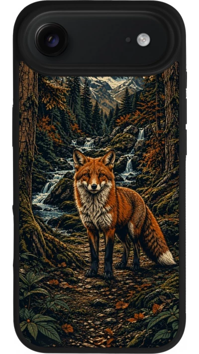 Coque iPhone Air - Silicone rigide noir Linocut Renard