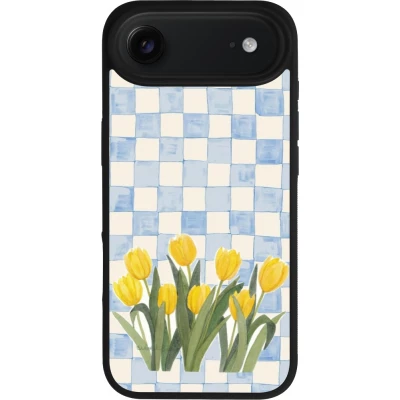 Coque iPhone Air - Silicone rigide noir Blue vichy tulips Spring 2026