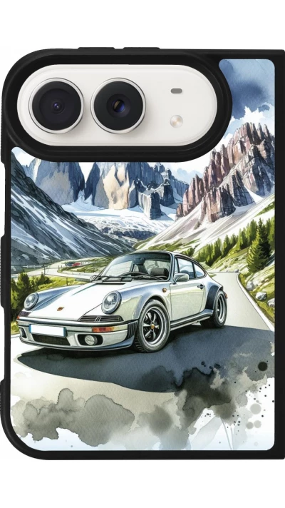 Coque iPhone Duo - Silicone rigide noir Porsche 911 Mountain Watercolor
