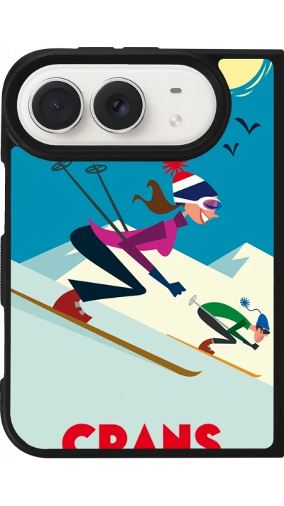 Coque iPhone Duo - Silicone rigide noir Crans-Montana Ski Downhill