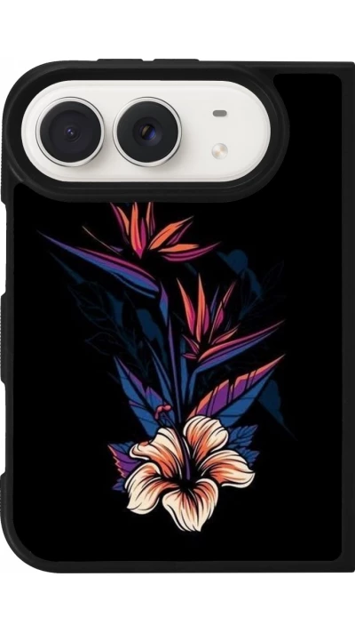 Coque iPhone Duo - Silicone rigide noir Dark Flowers