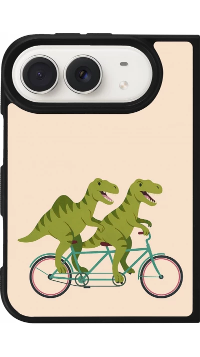 Coque iPhone Duo - Silicone rigide noir Dinosaurs on bikes 2026