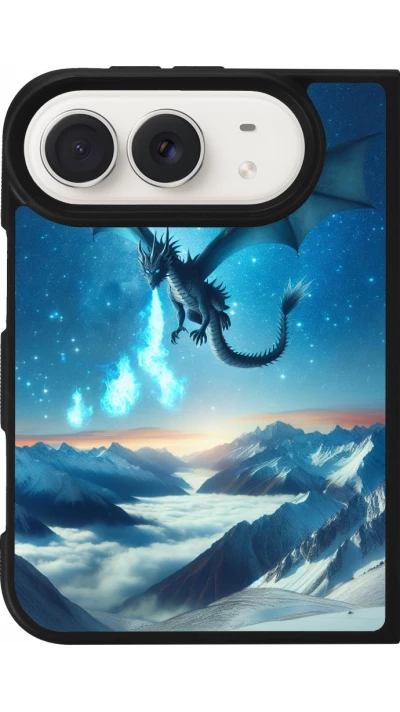 Coque iPhone Duo - Silicone rigide noir Dragon nocturne montagne