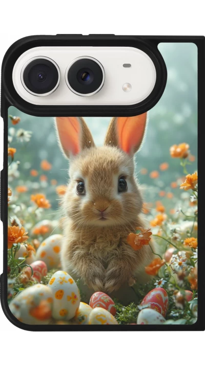 Coque iPhone Duo - Silicone rigide noir Easter 2026 Rabbit in the garden
